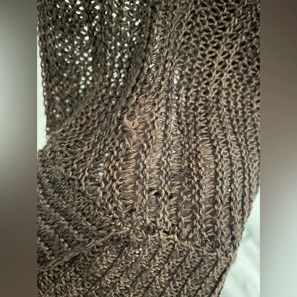 Eileen Fisher Brown Open Front Lightweight Cardigan Silk & Linen Blend Medium - Picture 10 of 10